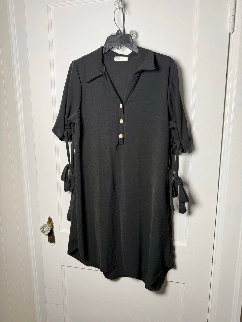 Seven Islands Black Shirt Dress L Tie Sleeve Tunic Resort Coastal Vacation